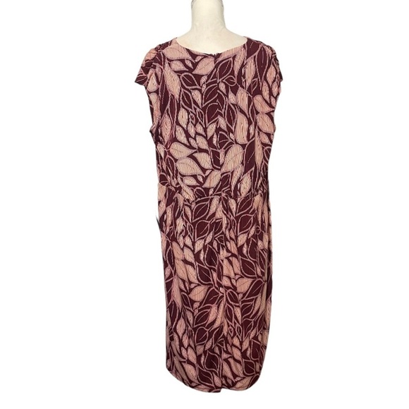 NWOT London Times Woman 14W Burgundy Maroon Orange Navy Leaf Faux Wrap Dress New - Picture 4 of 7